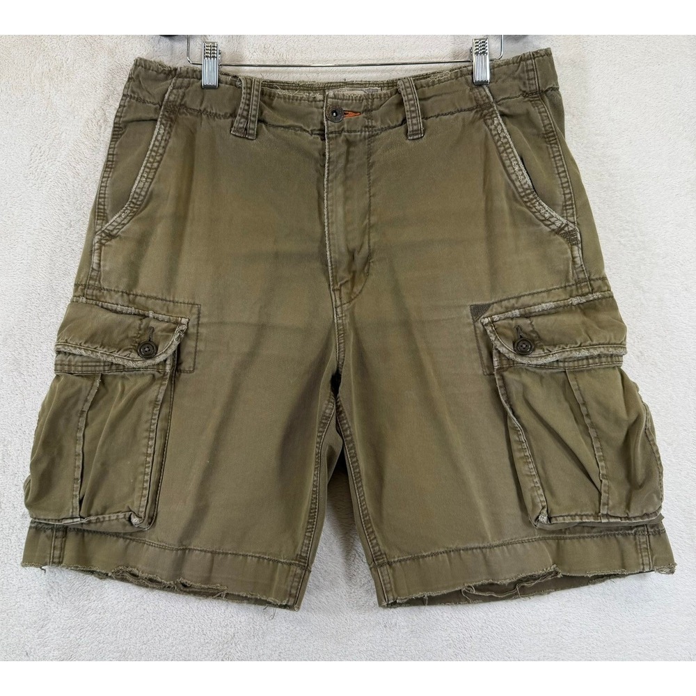 American Eagle Outfitters Men Cargo Shorts Olive Green Distressed Frayed Hem Y2K